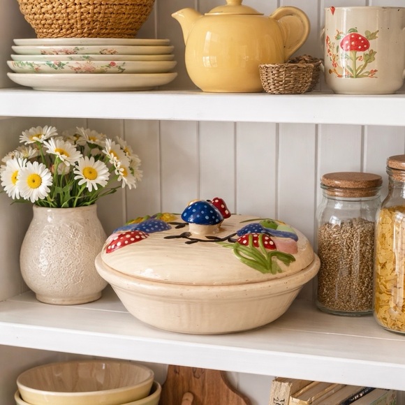 Vintage Handpainted 1970s Mushroom Ceramic Bowl - Picture 3 of 10